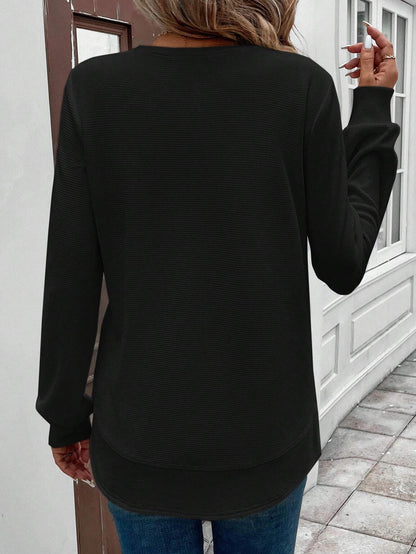 Long Sleeve Solid Round Neck Top for Everyday Wear