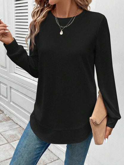 Long Sleeve Solid Round Neck Top for Everyday Wear