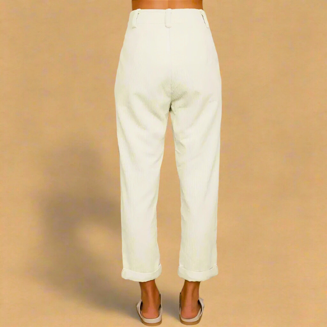 Cord Trousers with High Waist and Slim-Fit Design