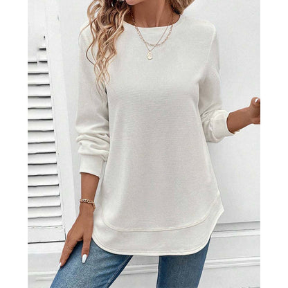 Long Sleeve Solid Round Neck Top for Everyday Wear