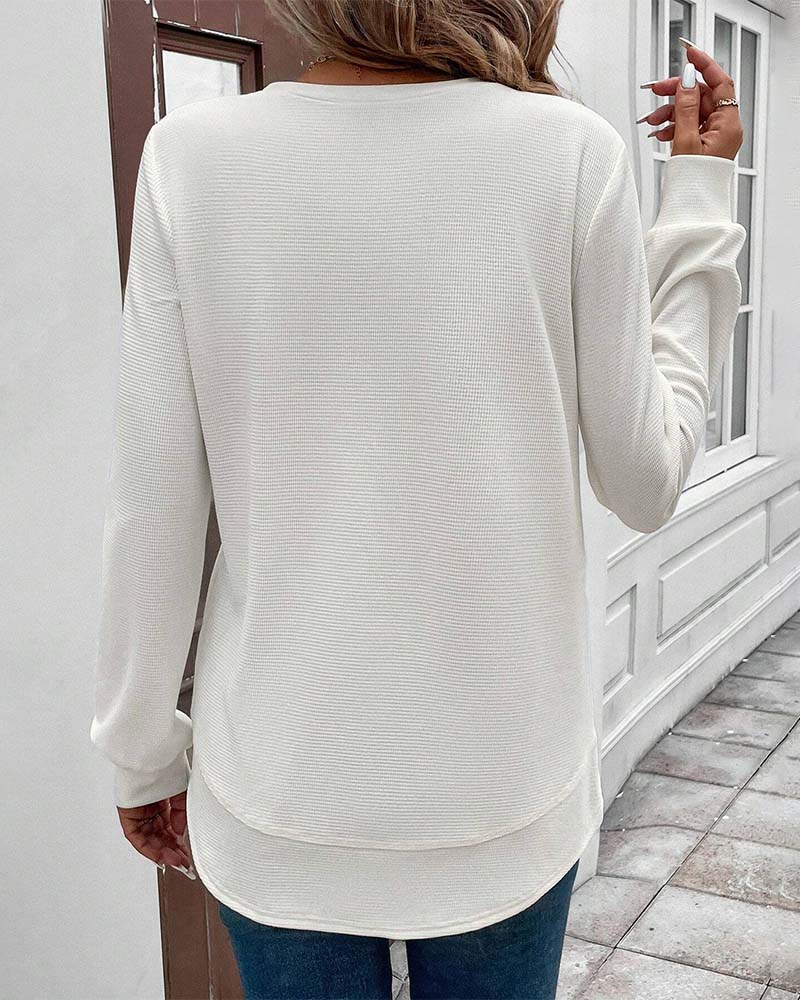 Long Sleeve Solid Round Neck Top for Everyday Wear